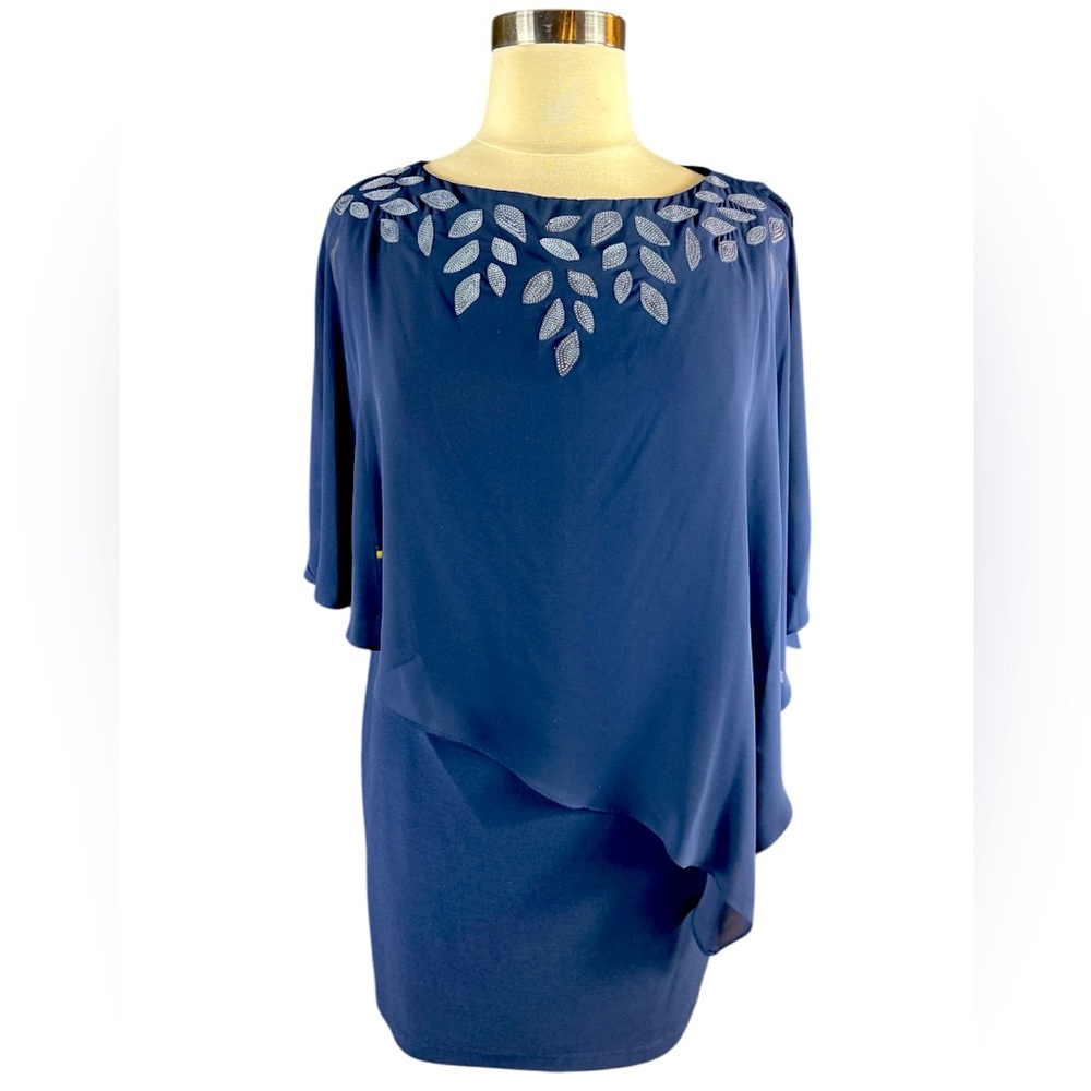 X by Xscape Navy Blur Sequin Detail Cocktail Dress NWT